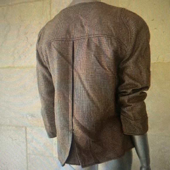 Studio M New Brown Wool Blend 3/4 Sleeves Collarless Blazer Jacket Size 16 - Picture 2 of 12